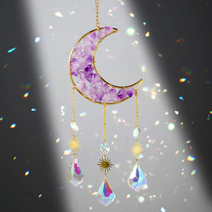 Handcrafted Amethyst Crystal Moon Sun Catcher