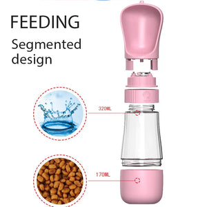 Dog Travel Water & Feeder Bottle, Outdoors Travel Portable With Bowl Multifunction