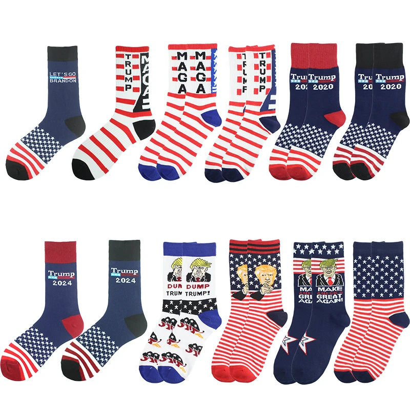 American Flag Jacquard Design, Hip Hop Style Crew Meias for Men, President Trump Enthusiasts, Socks and Shoes Essentials Gifts For Trump Fans
