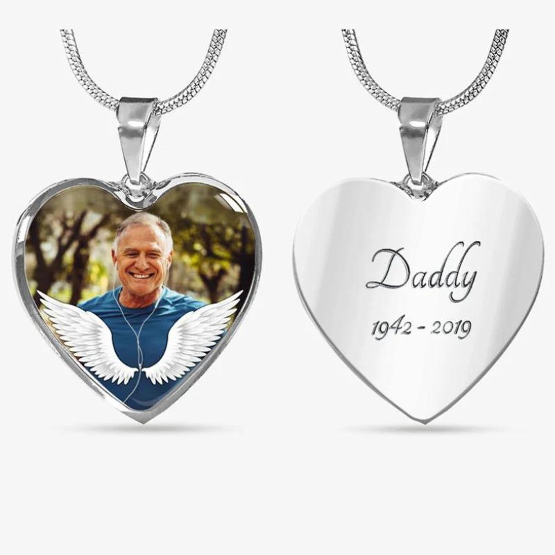 Memorial Necklace, Luxury Picture Necklace, Unique Custom Engrave Heart Pendant