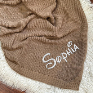 Personalized Embroidered Name Baby Blankets, Baby Shower Gift, Soft Cotton Knit Blanket