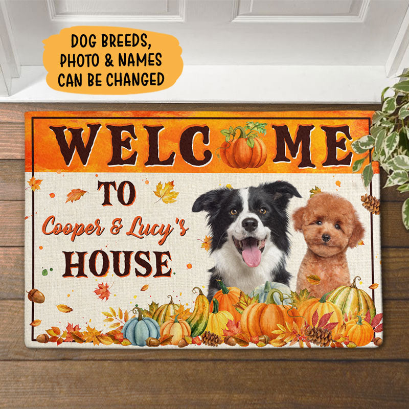 Welcome To The Pet House Fall Season, Personalized Doormat, Gifts For Pet Lovers, Custom Photo