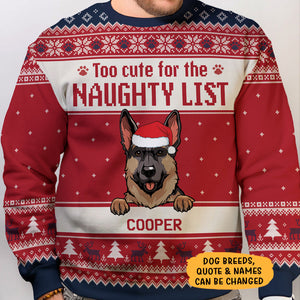 Too Cute For The Naughty List, Personalized All-Over-Print Sweatshirt, Gift For Dog Lovers