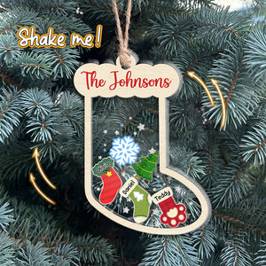 Christmas Stockings Hanging Shape Ornament, Personalized 3 Layers Shaker Ornament, Christmas Family Gifts