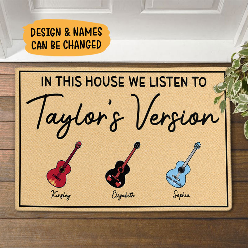 In This House We Listen To Taylor’s Version, Personalized Doormat, Eras Tour Style Doormat