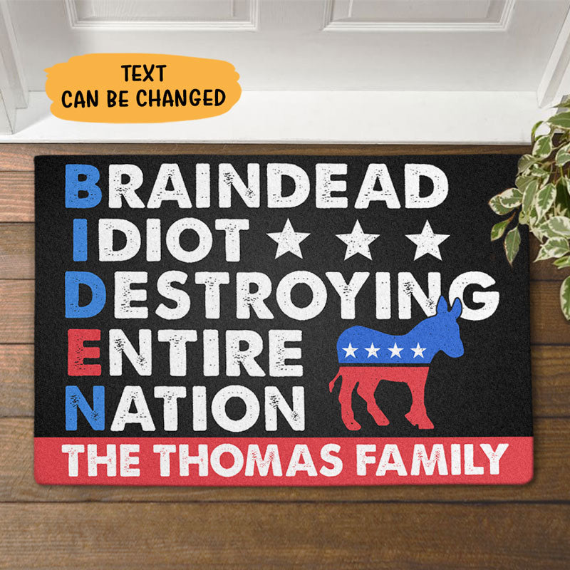 Braindead Idiot Destroying Entire Nation, Personalized Doormat, Trump Doormat, Election 2024