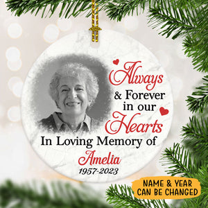 Always And Forever in Our Hearts, Personalized Memorial Ornaments, Memorial Ornaments For Loss Of Loved One, Custom Photo