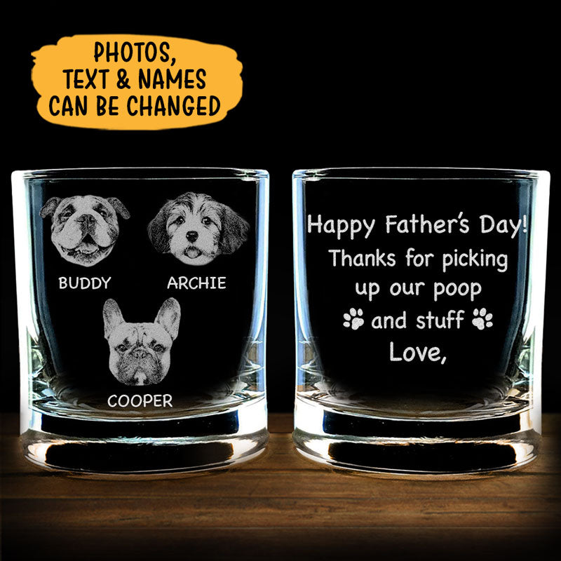 Thanks For Picking Up My Poop And Stuff, Personalized Engraved Rock Glass, Gift For Pet Lovers, Custom Photo