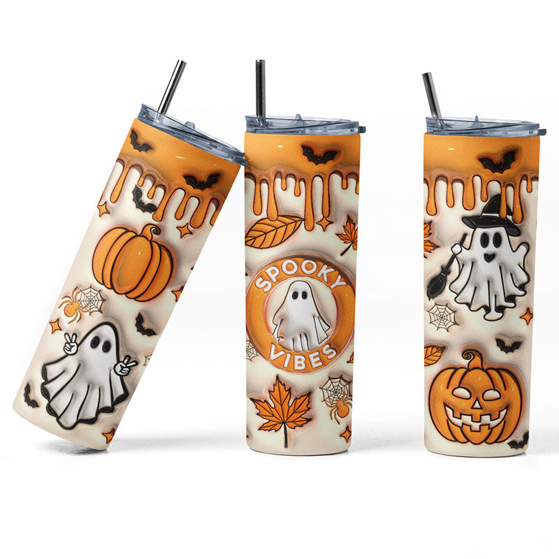 Spooky Vibes Ghost Tumbler, Halloween 20oz Tumbler, 3D Inflated Tumbler