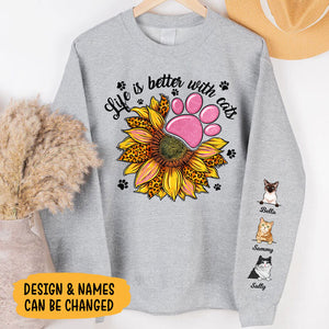 Life Is Better With Dogs Cats Pets, Personalized Sweatshirt Custom Name On Sleeve, Christmas Gift For Pet Lovers