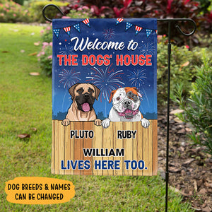 Welcome To The Dog's House Fireworks, Personalized Garden Flags, Gifts For Dog Lovers