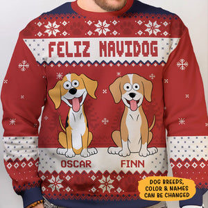 Feliz Navidog, Personalized All-Over-Print Sweatshirt, Ugly Sweater, Christmas Gift For Dog Lovers