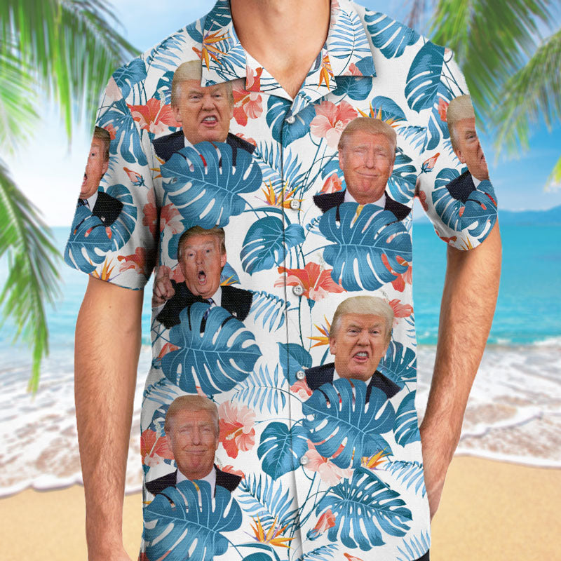 Custom Trump Face Hawaiian Shirt, Trump Homage Shirt, Personalized Hawaiian, Custom Photo, Election 2024