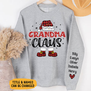 Mommy Grandma Claus, Personalized Sweatshirt Custom Name On Sleeve, Family Sweatshirt, Christmas Gift