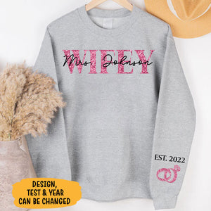 Wifey Est, Personalized Custom Sweatshirt With Design On Sleeve, Christmas Gifts For Couple