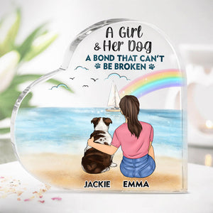 Mother's Day Gift Box For Dog Lovers, Personalized Heart Shape Plaque Set, A Girl And Her Dogs, A Bond That Can't Be Broken, Birthday Gift