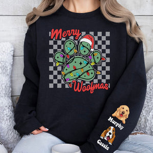 Merry Woofmas, Personalized Sweatshirt Custom Name On Sleeve, Christmas Gift For Dog Lovers