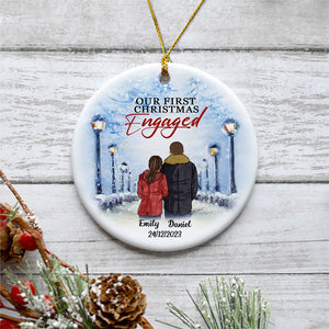 Our First Christmas Engaged, Personalized Circle Ornaments, Anniversary Gifts