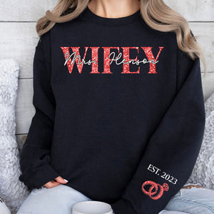 Wifey Est, Personalized Custom Sweatshirt With Design On Sleeve, Christmas Gifts For Couple