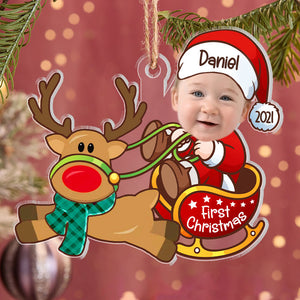 First Christmas Baby Santa Reindeer, Personalized Shape Ornaments, Baby Ornaments, New Born Gift, Custom Photo