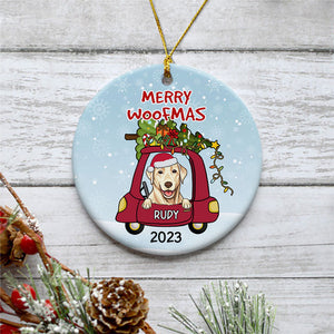 Merry Woofmas, Personalized Circle Ornaments, Custom Gift for Dog Lovers