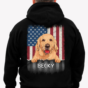 Custom Peeking Dog US Flag, Personalized Back Print Shirt, Custom Gifts For Dog Lovers