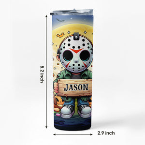 Cute Horror Halloween Character Tumbler, Personalized Tumbler, Halloween Horror Skinny Tumbler