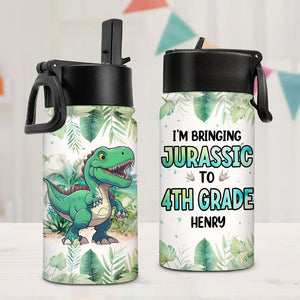 I'm Bringing Jurassic To School Dinosaur, Personalized Water Bottle With Straw, Back To School Gift For Kid