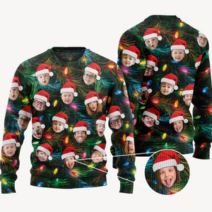 Custom Face Christmas Tree, Personalized All-Over-Print Sweatshirt, Funny Ugly Sweater, Custom Photo