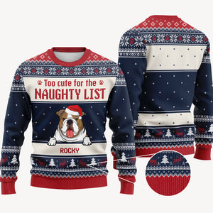 Too Cute For The Naughty List, Personalized All-Over-Print Sweatshirt, Gift For Dog Lovers