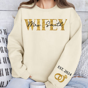 Wifey Est, Personalized Custom Sweatshirt With Design On Sleeve, Christmas Gifts For Couple