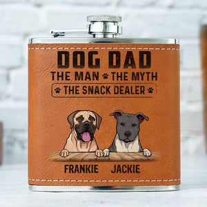 The Man The Myth The Snack Dealer, Personalized Leather Flask, Gift For Dog Dad