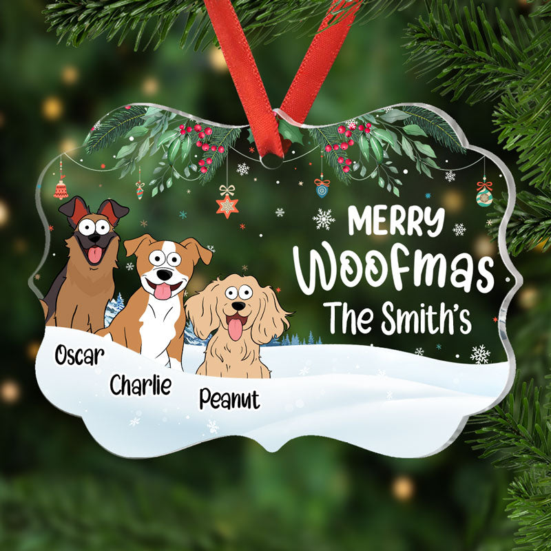 Merry Woofmas, Personalized Shape Ornaments, Christmas Gift For Dog Lovers