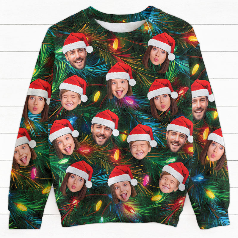 Custom Face Christmas Tree, Personalized All-Over-Print Sweatshirt, Funny Ugly Sweater, Custom Photo