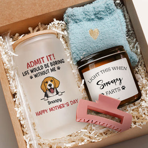 Mother's Day Gift Box For Dog Lovers, Personalized Glass Cup Set, Life Would Be Boring Without Me, Birthday Gift