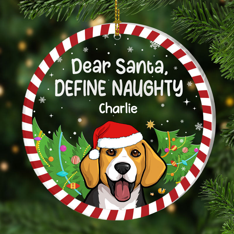 Dear Santa Define Naughty, Personalized Acrylic Circle Ornament, Gift For Pet Lovers