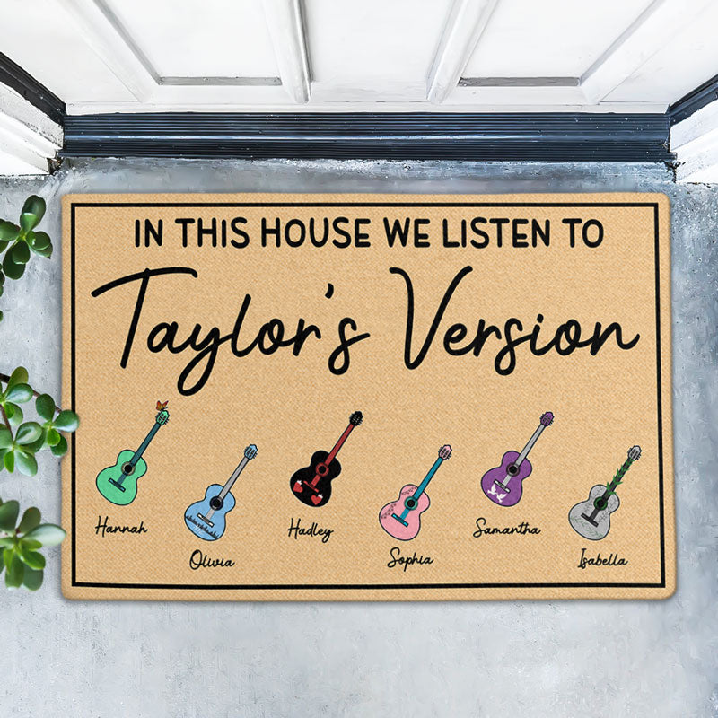 In This House We Listen To Taylor’s Version, Personalized Doormat, Eras Tour Style Doormat