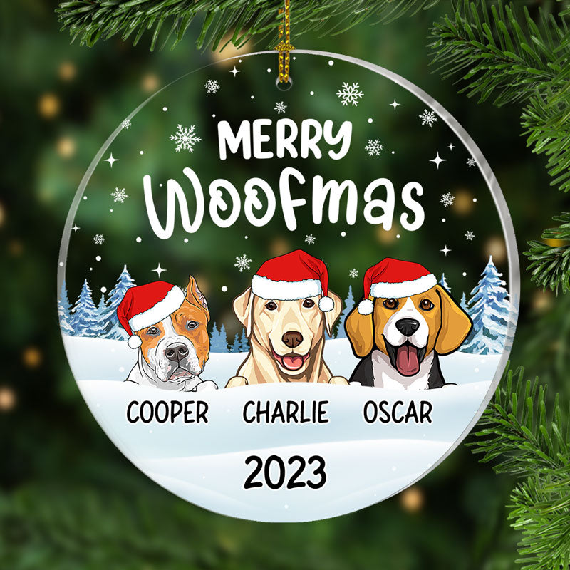 Merry Woofmas Dog, Personalized Circle Acrylic Ornament, Gift for Dog Lovers