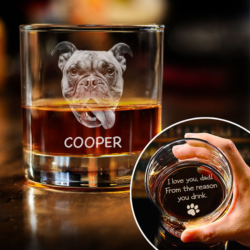 From The Reasons You Drink, Personalized Engraved Rock Glass, Gift For Pet Lovers, Custom Photo