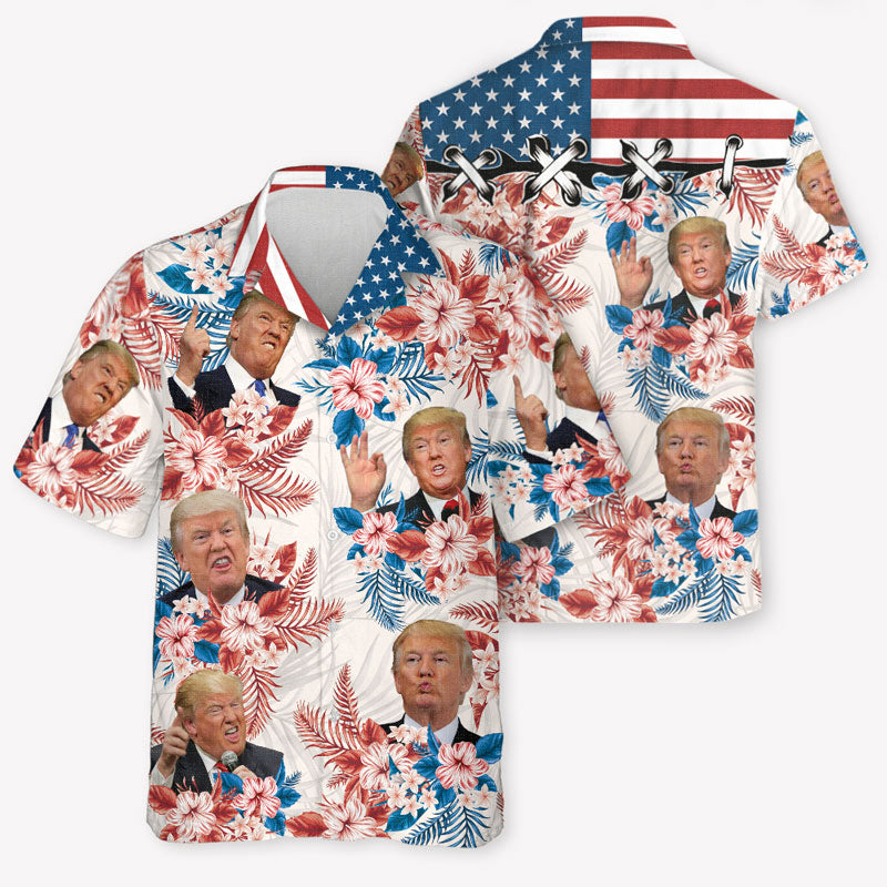 Custom Trump Face US Flag, Trump Homage Shirt, Personalized Hawaiian Shirt, Custom Photo, Election 2024