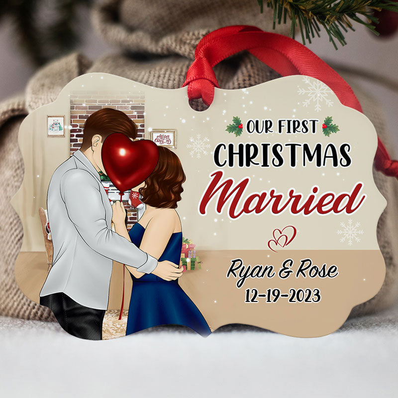 Our First Christmas Married Engaged, Personalized Aluminium Ornaments, Custom Holiday Gift