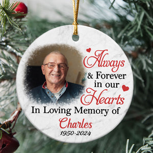 Always And Forever in Our Hearts, Personalized Memorial Ornaments, Memorial Ornaments For Loss Of Loved One, Custom Photo