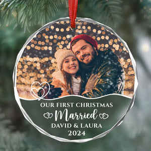 Couple First Christmas Ornament, Personalized Glass Ornament, Anniversary Gift, Custom Photo