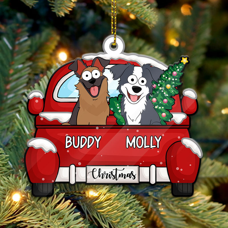 Christmas Dog Car Pop Eyed, Personalized Shape Ornament, Gift for Dog Lovers