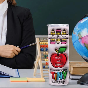 Personalised 3D Inflated Effect Teacher Pencil Rainbow 20Oz Skinny Tumbler, Teacher Appreciation Gifts Thank You Gifts for Teacher on Teacher Day Birthday Back to School Teacher Drinking Cup