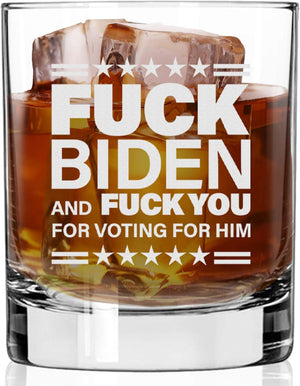 Fk Biden And Fk You For Voting For Him, Engraved Rock Glass, Election 2024