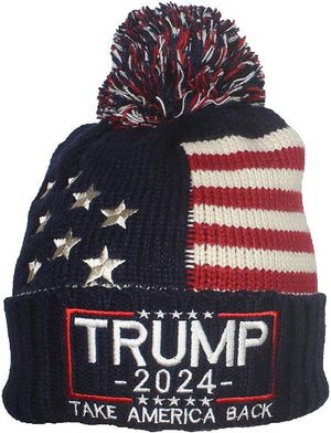 US Flag Embroidered Trump Beanie, Gift For Trump Fans, Election 2024