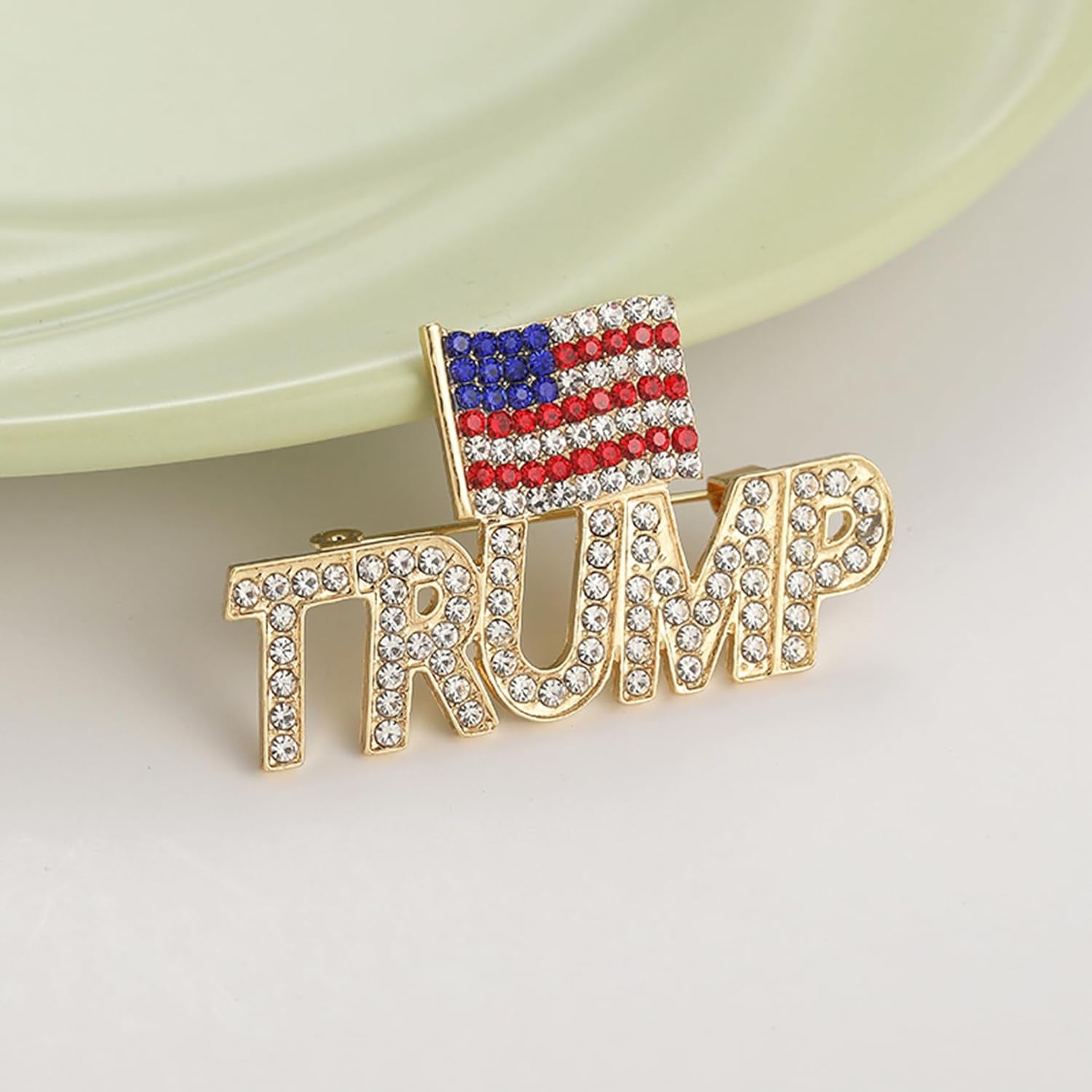 Crystal Trump with the USA Flag Word Brooch Pin, Gift For Trump Fans, Election 2024