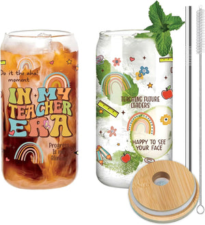 In My Teacher Era 16 Oz Iced Coffee Glass Cup, Personalized Glass Cup