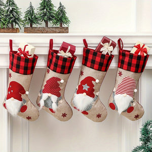 4PCS Unique Christmas Stocking Set – Dwarf and Santa Hanging Socks for Holiday Decor